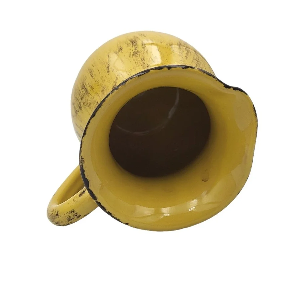 Italian Mustard Yellow Brown Ceramic Pottery Pitcher Jug 7